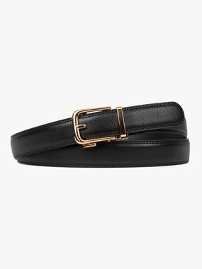 bella Classic Black Leather Belt with Gold Buckle - One size fits all